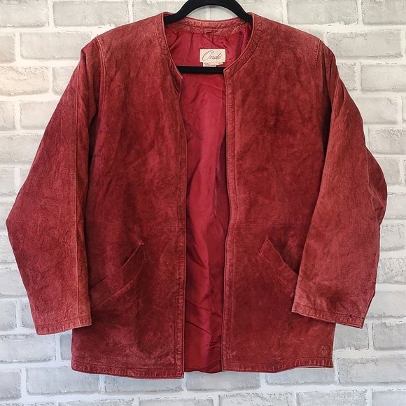 Vintage Onde Red Leather Womens Jacket Open Front Size 8 - Picture 1 of 8